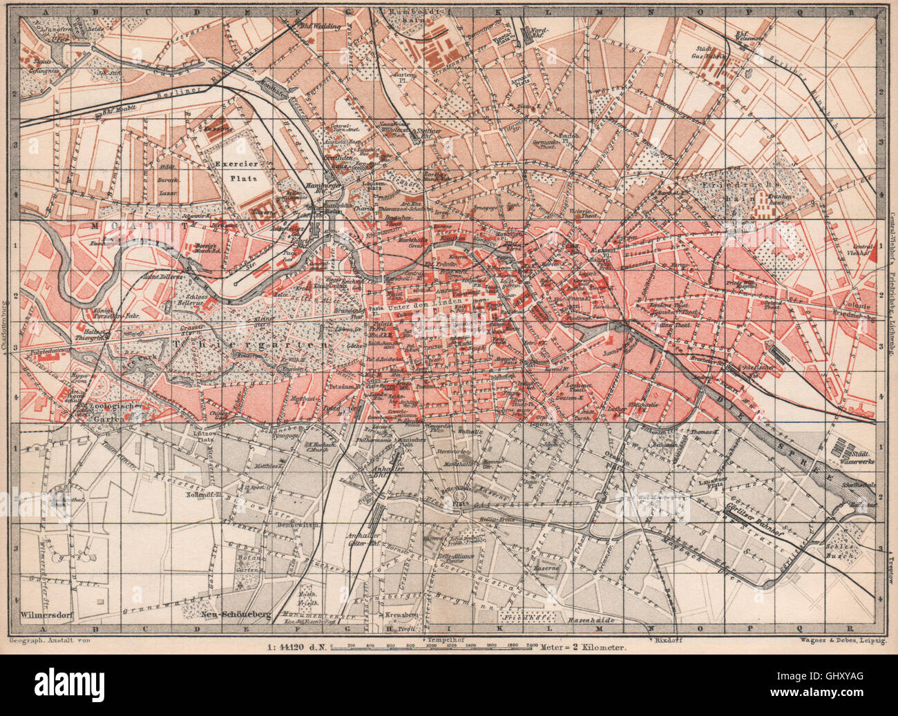 Il centro di Berlino il tasto Mappa antique town city innere stadtplan karte, 1886 Foto Stock