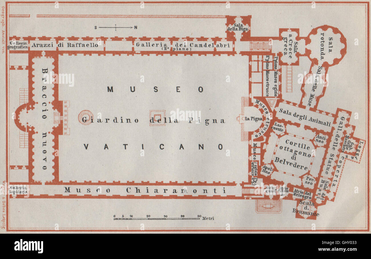 Palazzo Vaticano, ala Nord. Museo delle Antichità piano piano. Roma, 1909 Mappa Foto Stock