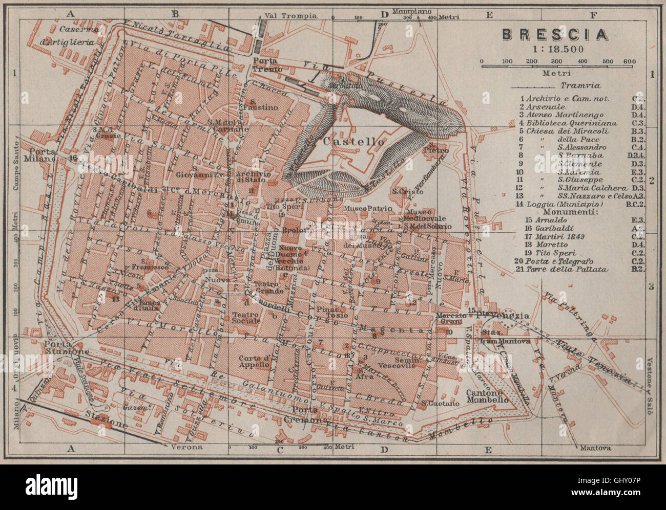 BRESCIA città antica città del piano urbanistico di pianoforte. Mappa ...