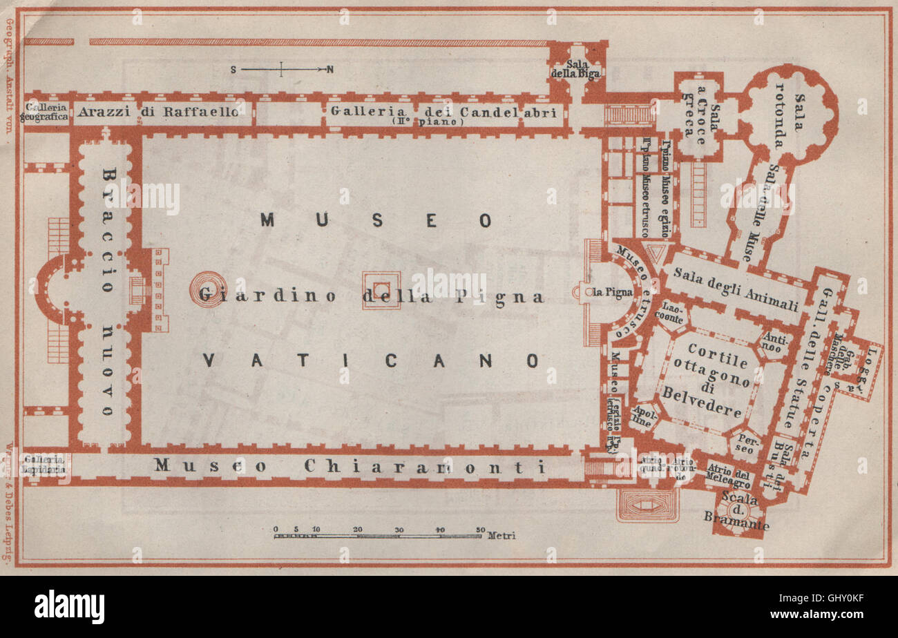 Palazzo Vaticano ala Nord. Museo delle Antichità piano piano. Roma, 1909 Mappa Foto Stock