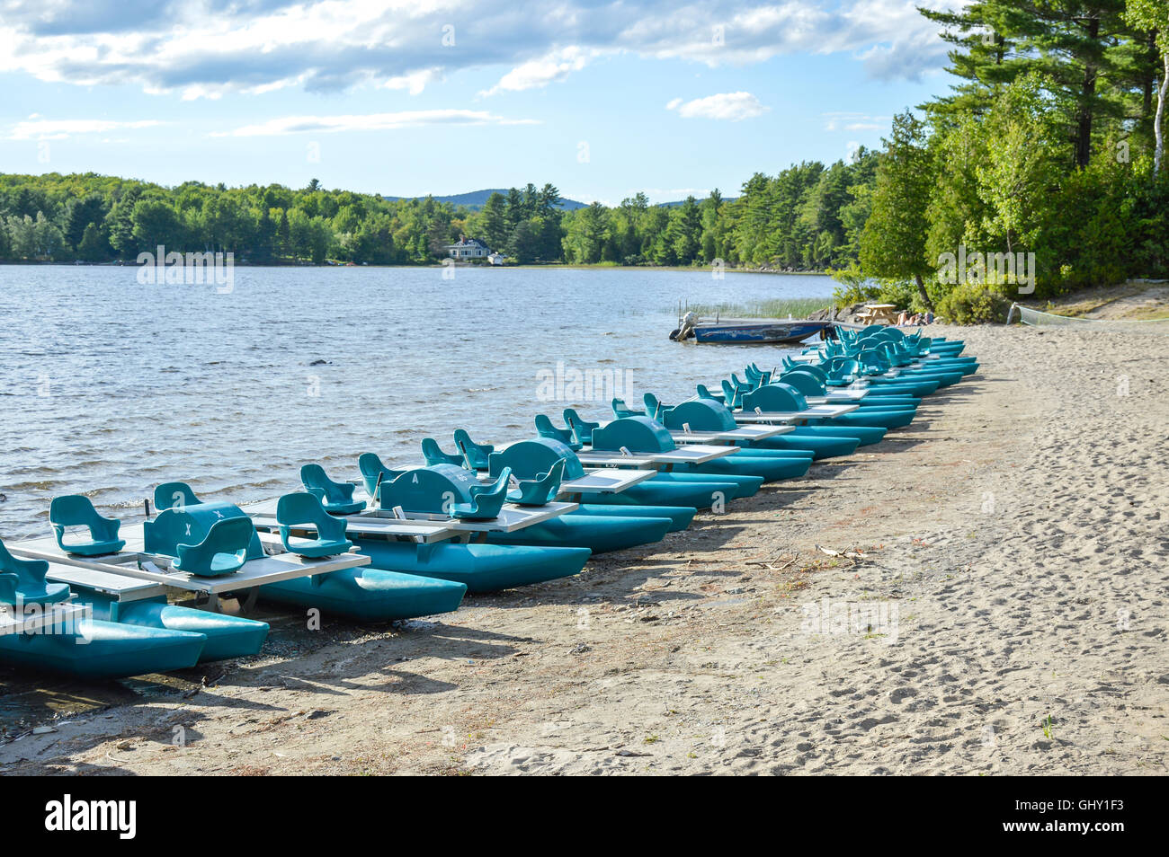 Pedalò verde nel Parco Nazionale, Quebec, Canada. Foto Stock