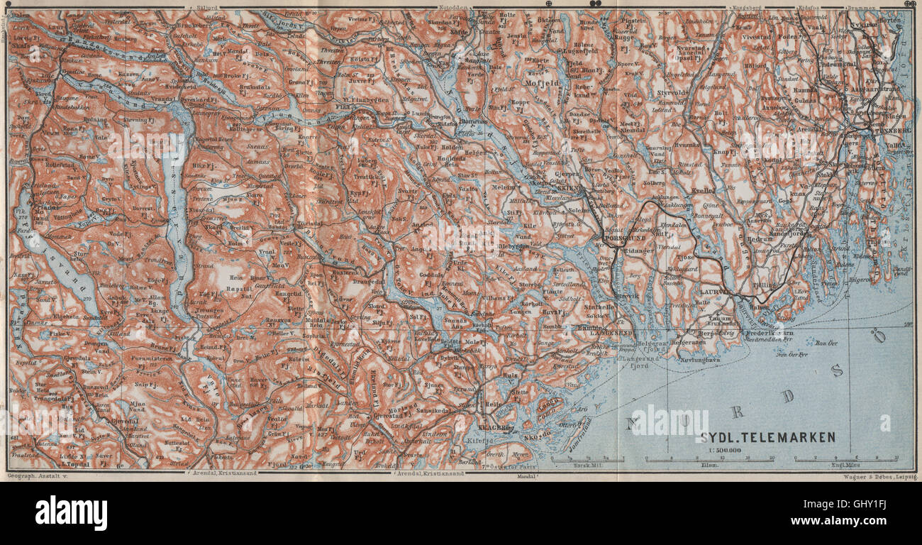 Sud TELEMARKEN. Tonsberg Larvik Sandefjord Skien Kragero. Norvegia, 1912 Mappa Foto Stock