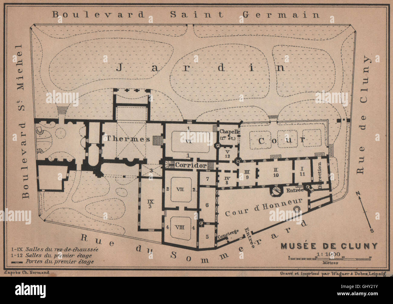 Musée national du Moyen Âge Thermes & Hôtel de Cluny piano piano. Parigi, 1900 Mappa Foto Stock