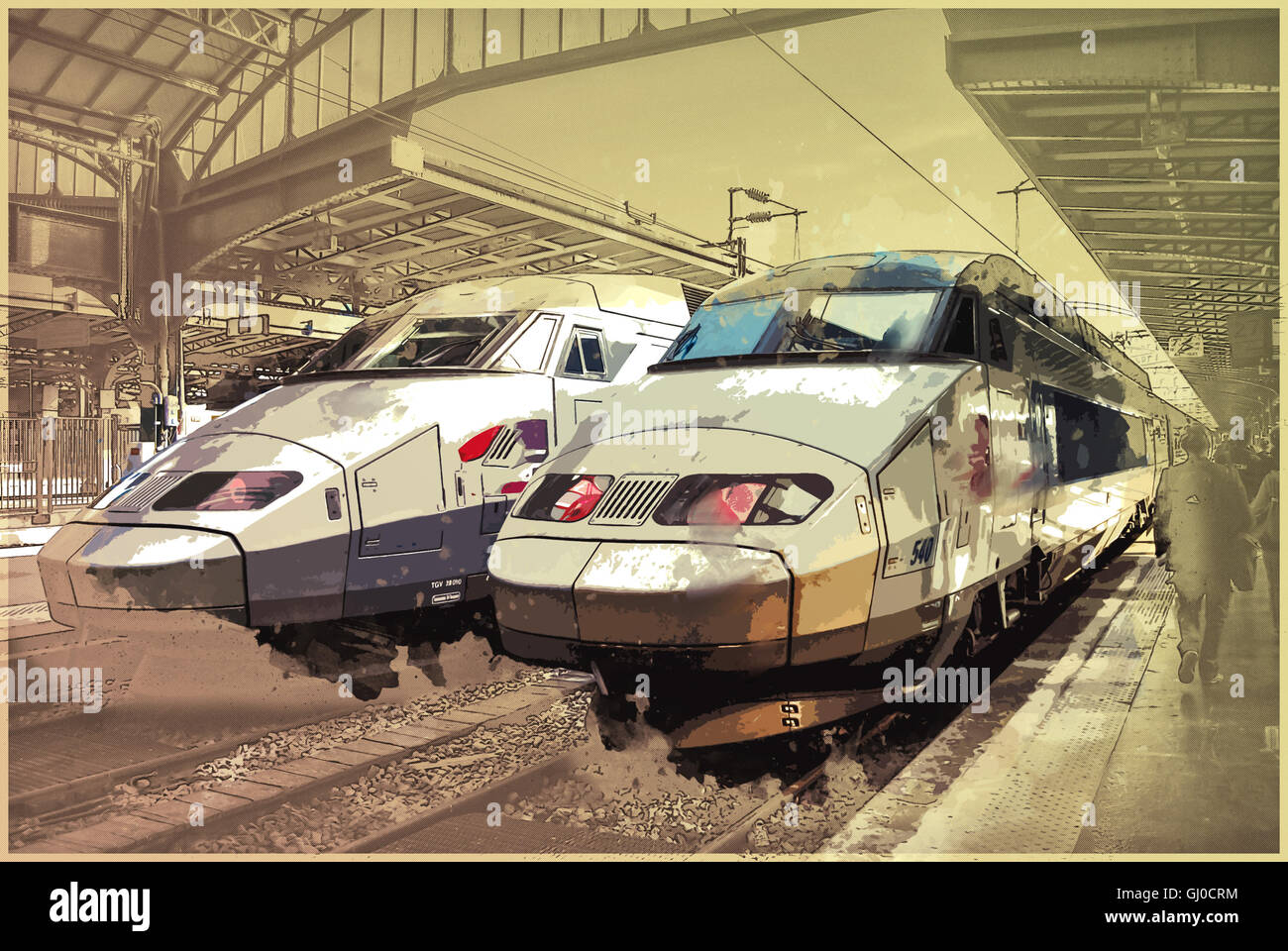 SNCF TGV sulla stazione ferroviaria Nord, Gare du Nord Foto Stock