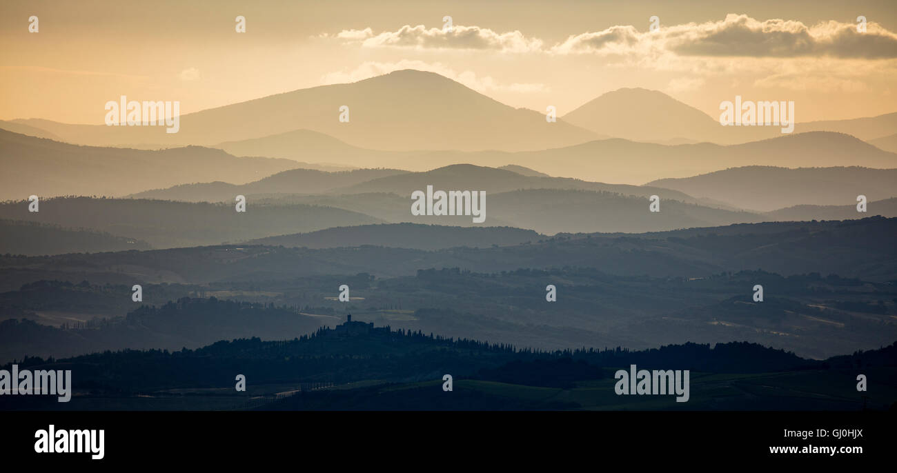 Provincia di Grosseto all'alba, Toscana, Italia Foto Stock