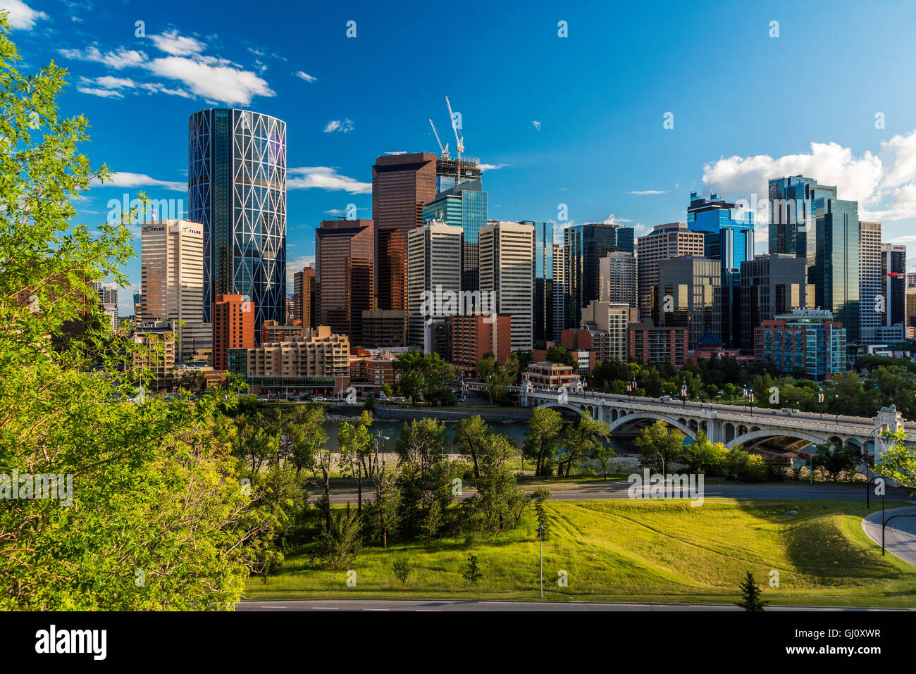 Skyline del centro di Calgary, Alberta, Canada Foto Stock