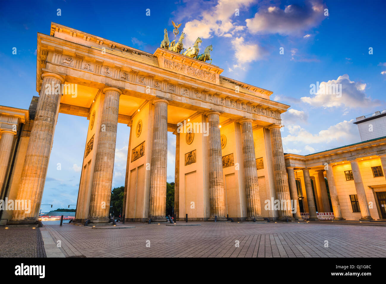 La Porta di Brandeburgo a Berlino, Germania. Foto Stock