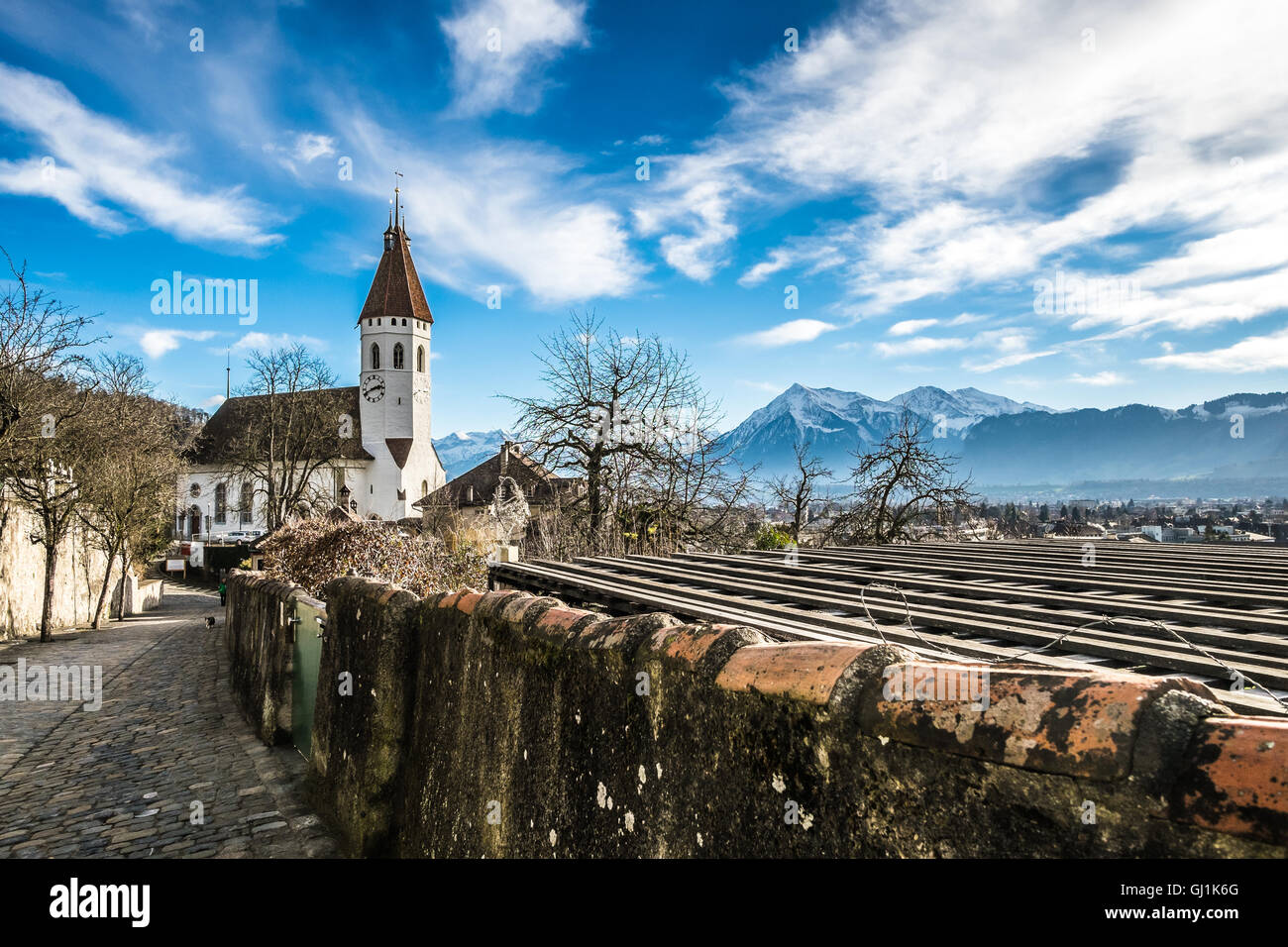 Il grazioso villaggio di Thun in Svizzera Foto Stock