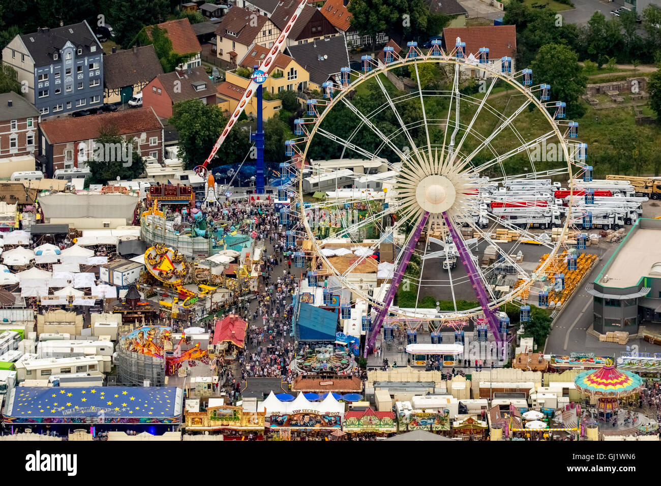 Vista aerea, Giant Ferris Wheel ruota Sky lounge, Cranger Kirmes 2016 più grande festival folk della Ruhr, Herne Crange, la zona della Ruhr Foto Stock