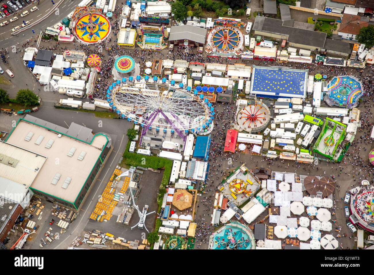 Vista aerea, Giant Ferris Wheel ruota Sky lounge, Cranger Kirmes 2016 più grande festival folk della Ruhr, Herne Crange, la zona della Ruhr Foto Stock