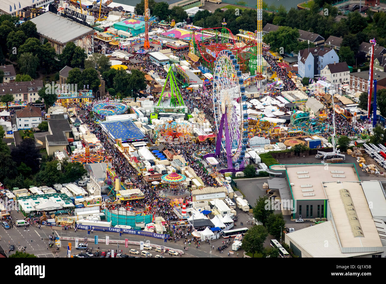 Vista aerea, ruota grande sky lounge ruota, Cranger Kirmes 2016 più grande festival folk della Ruhr, Herne Crange, la zona della Ruhr, Foto Stock