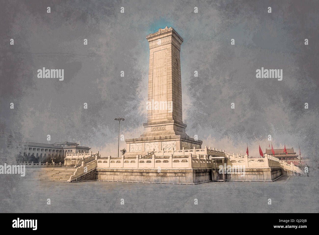 Monumento al popolo della Heroes su Piazza Tian'anmen, Pechino Foto Stock