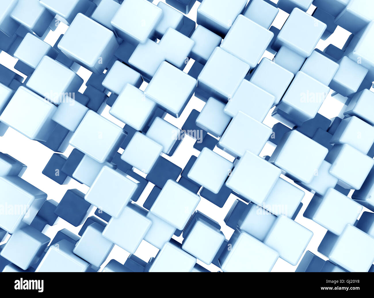 Sfondo astratto di blu 3d i cubi su sfondo bianco Foto Stock