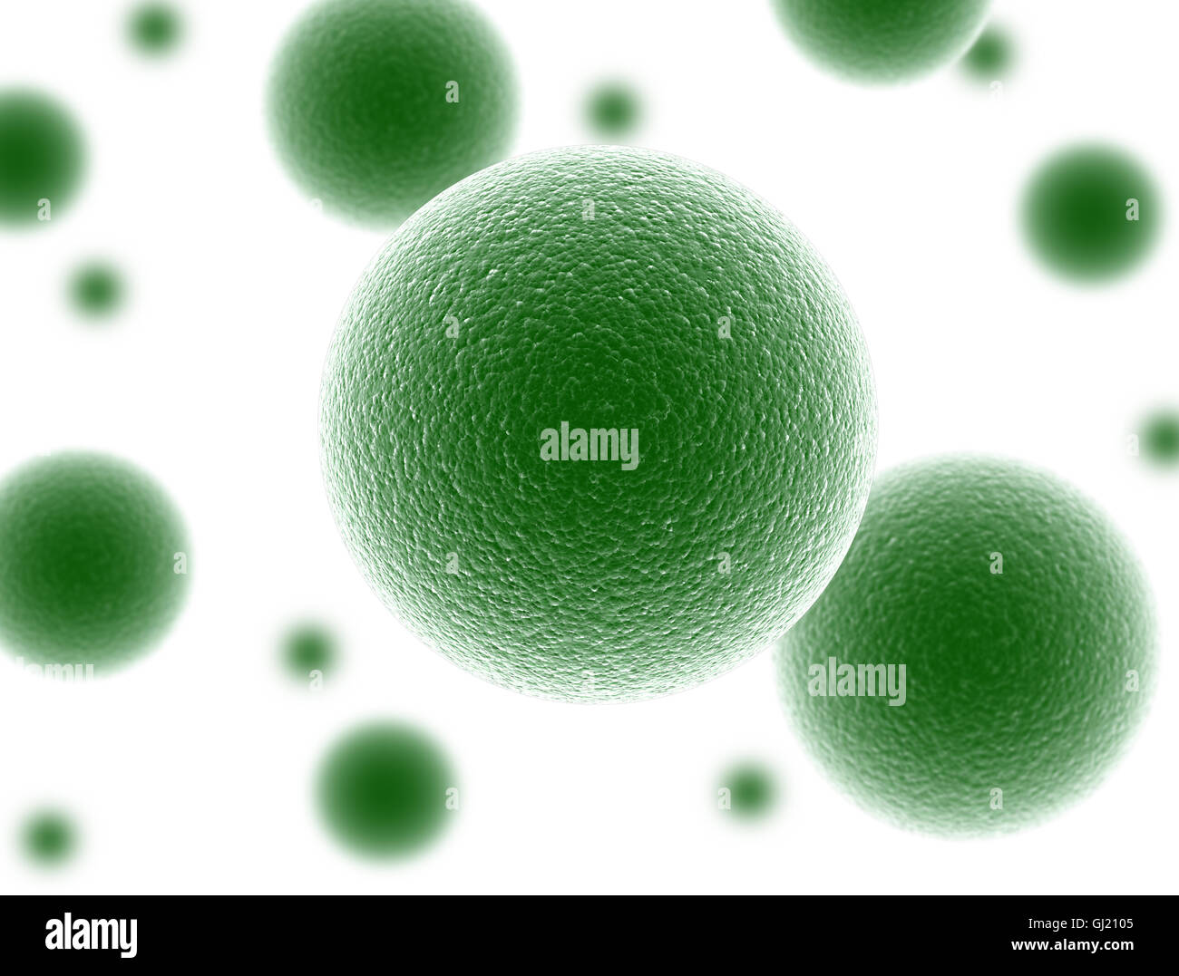 Cellule di virus green closeup. isolato su sfondo bianco Foto Stock