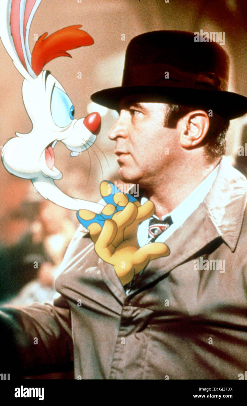 FALSCHES SPIEL MIT Roger Rabbit- Roger Rabbit sucht Hilfe bei Privatdetektiv Eddie Valiant (Bob Hoskins). Regie: USA 1988 aka. Chi ha incastrato Roger Rabbit? Foto Stock