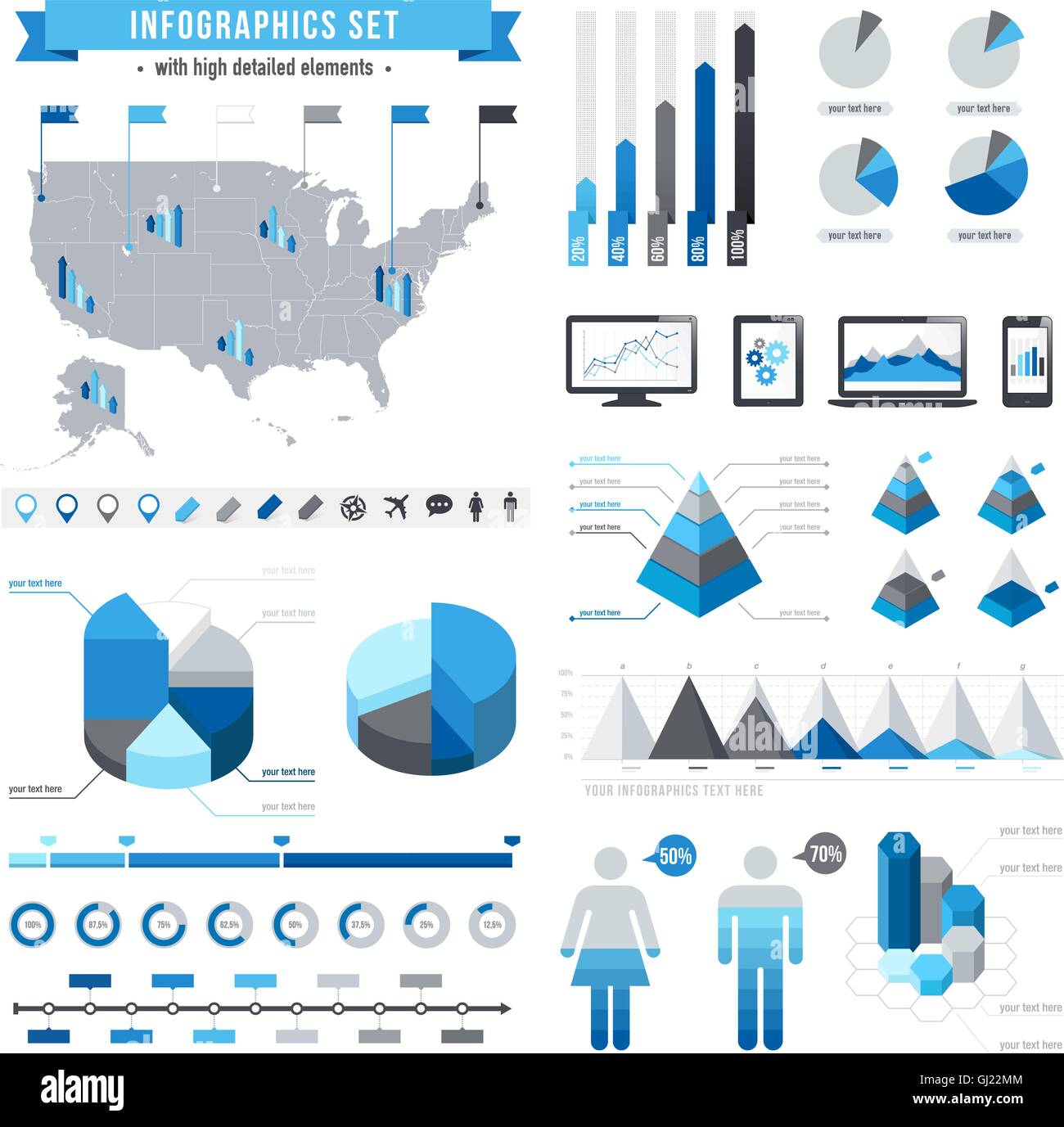 Un vettore completo set di modelli per infographics. Illustrazione Vettoriale