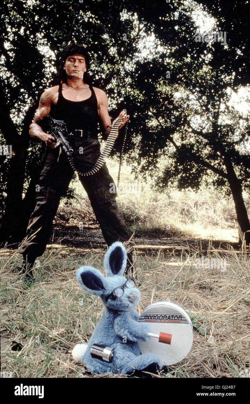 HOT SHOTS - DIE MUTTER ALLER FILME- Topper Harley war ein begnadeter Navy-Pilot, bevor er sich zurückzog. Nun lebt er bei den Indianern, um seinen Vaterkomlex zu bewältigen. Eines Tages aber holt man ihn zurück in die Eliteeinheit 'Müdes Wiesel' - ein voller Haufen Verrückter, die einem arabischen Diktator auf die dito klopfen sollen. Foto: Szene mit Sean "Topper" Harley (Charlie Sheen). box Regie: Jim Abrahams aka. Hot Shots: un importante film Foto Stock