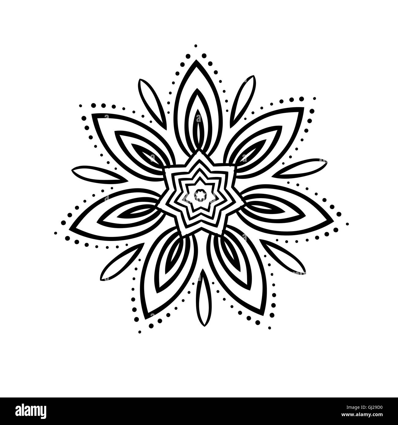 La filosofia buddista, mandala nera Lotus pattern sullo sfondo. Lo Yoga asana e meditazione conoscenza indiana e decora asiatica Illustrazione Vettoriale