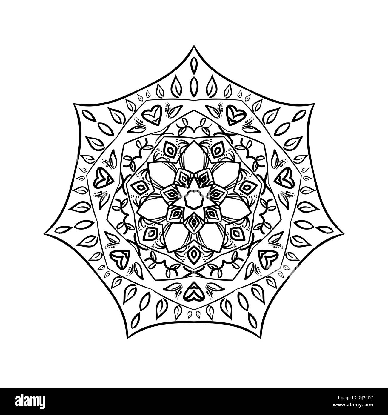 La filosofia buddista, mandala sfondo pattern. Lo Yoga asana meditazione conoscenza indiano Asian pittura decorativa. Illustrazione Vettoriale