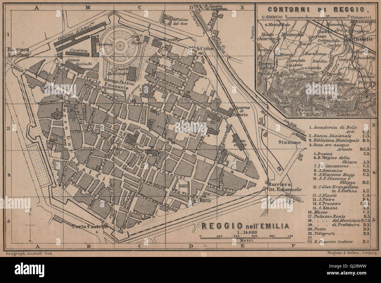 REGGIO EMILIA città city plan & dintorni/contorni. Mappa Italia, 1899 Foto  stock - Alamy