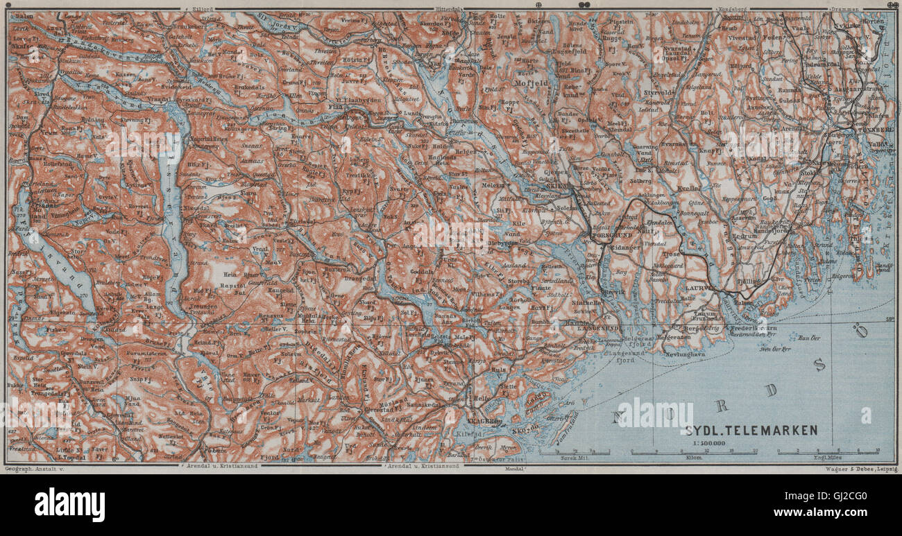 Sud TELEMARKEN. Tonsberg Larvik Sandefjord Skien Kragero. Norvegia, 1909 Mappa Foto Stock