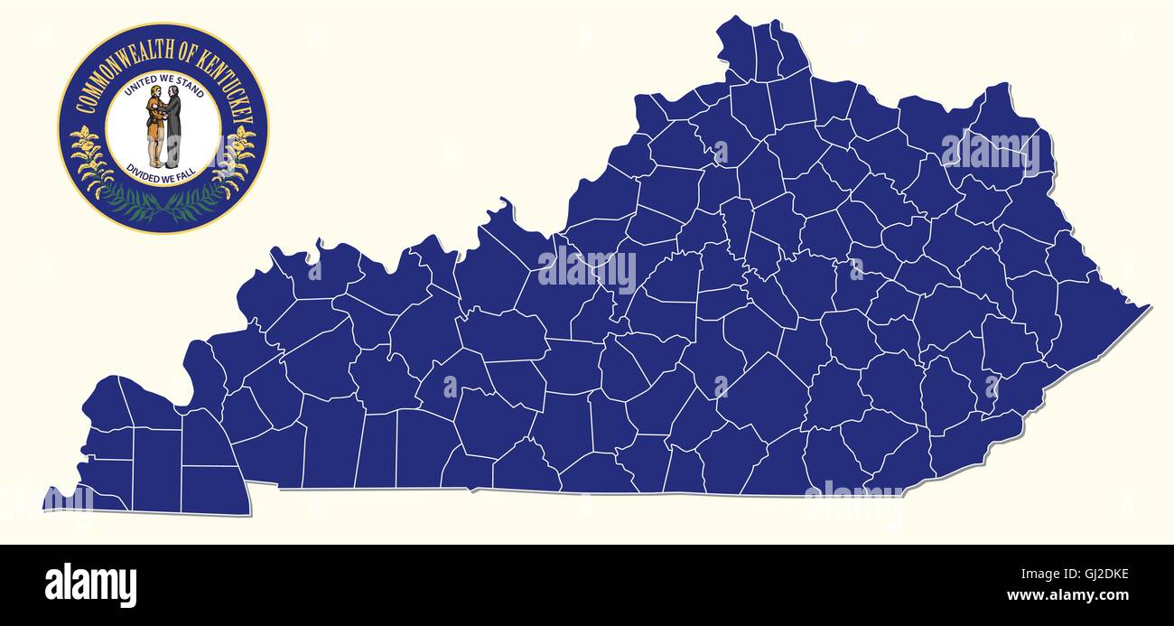 Semplice politica e amministrativa di mappa con sigillo dello Stato americano Kentucky Illustrazione Vettoriale