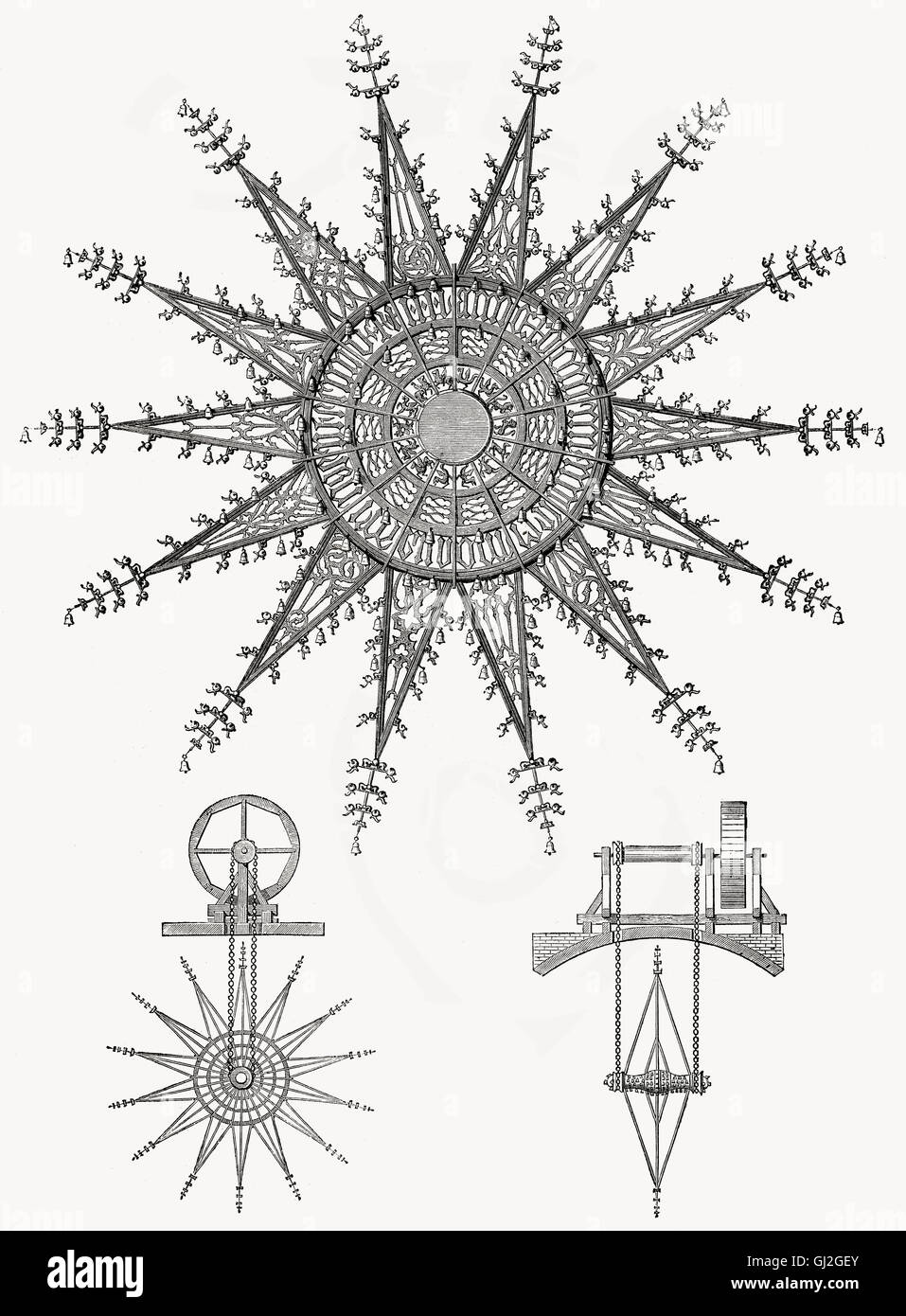 Una campana ruota, teoria musicale da Athanasius Kircher, 1602- 1680, un monastero del XVII secolo studioso gesuita tedesco e polymath Foto Stock