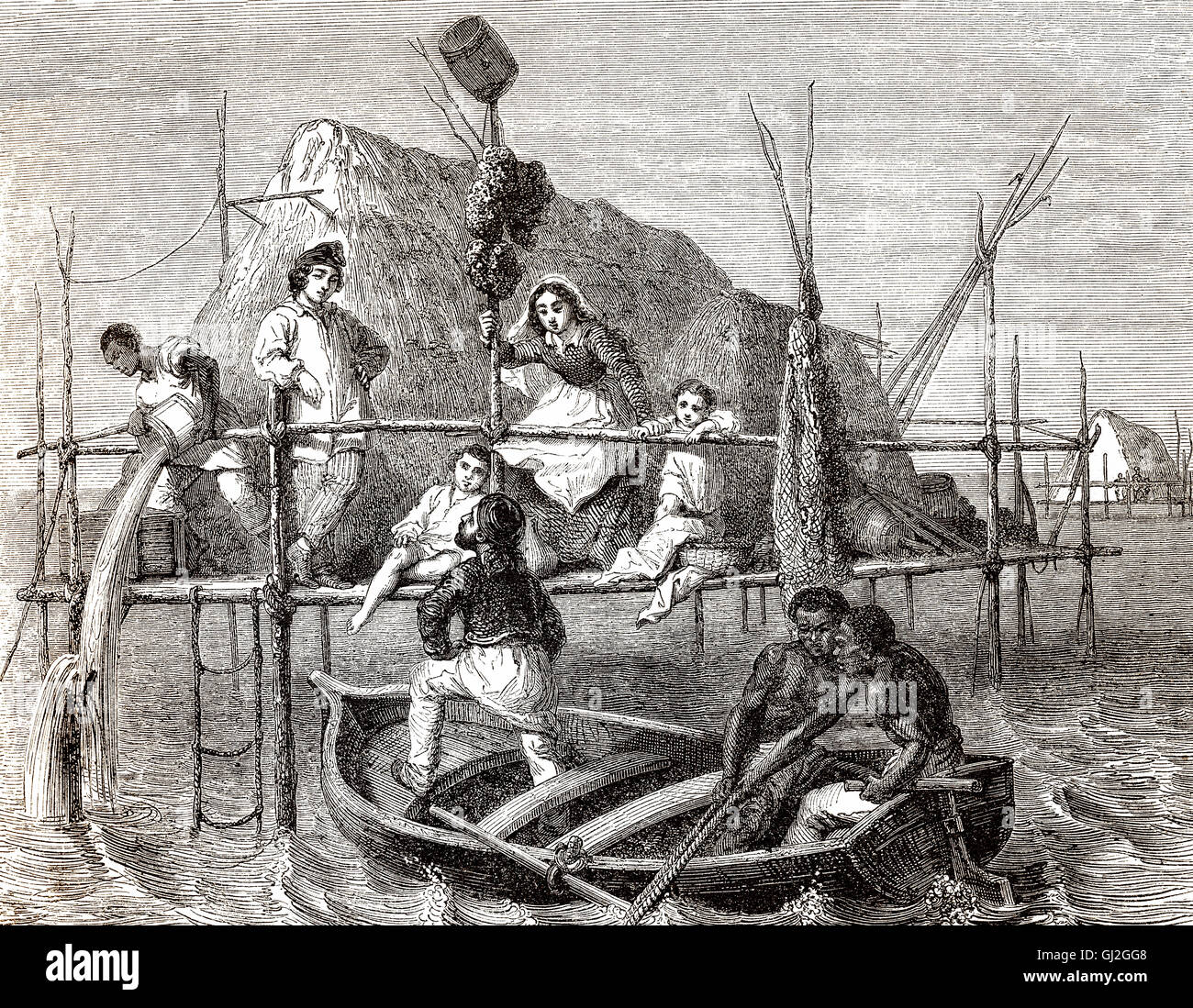 I subacquei in spugna, Cuba, XIX secolo Foto Stock