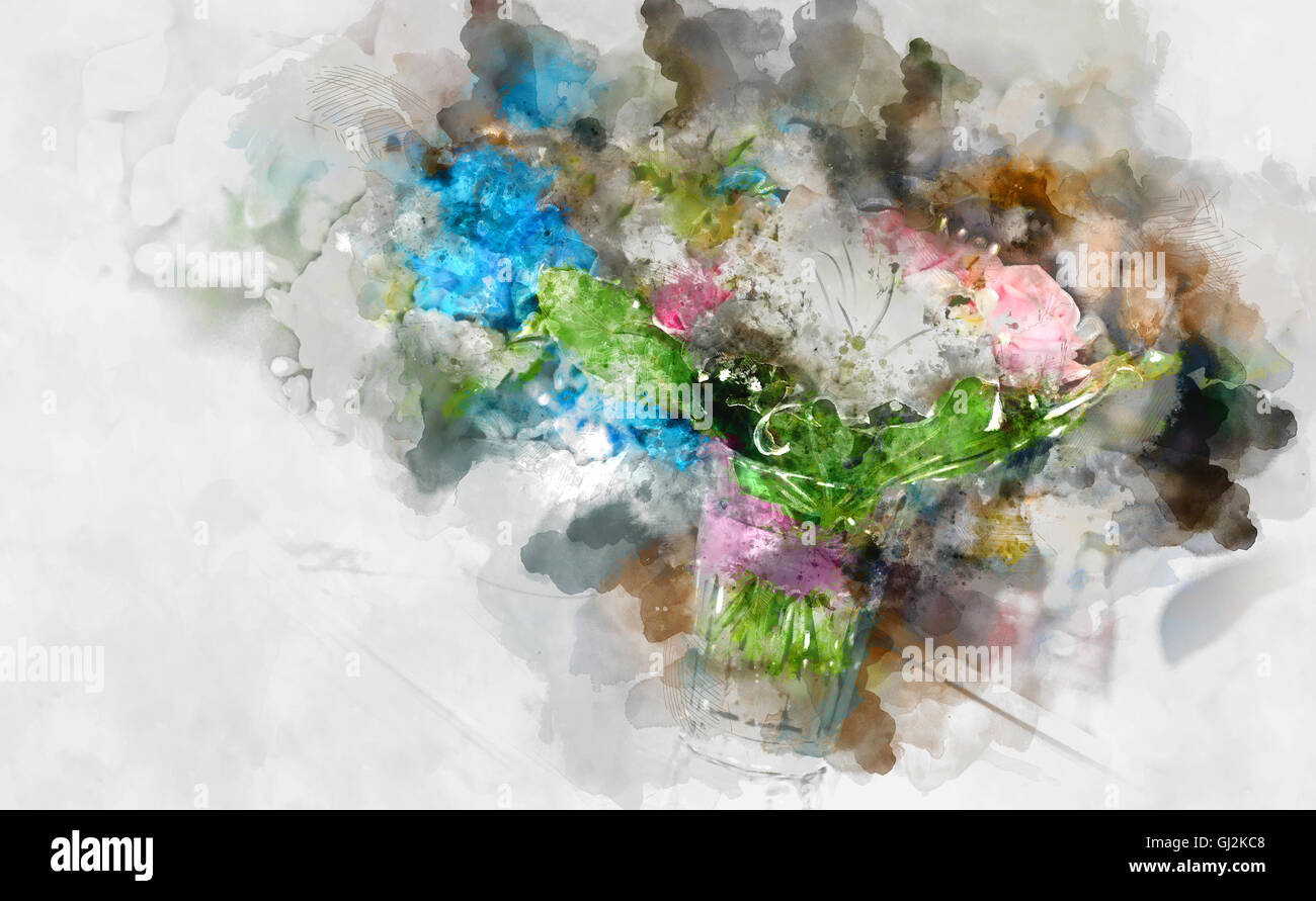 Digital pittura ad acquarello di bellissimi fiori Foto Stock