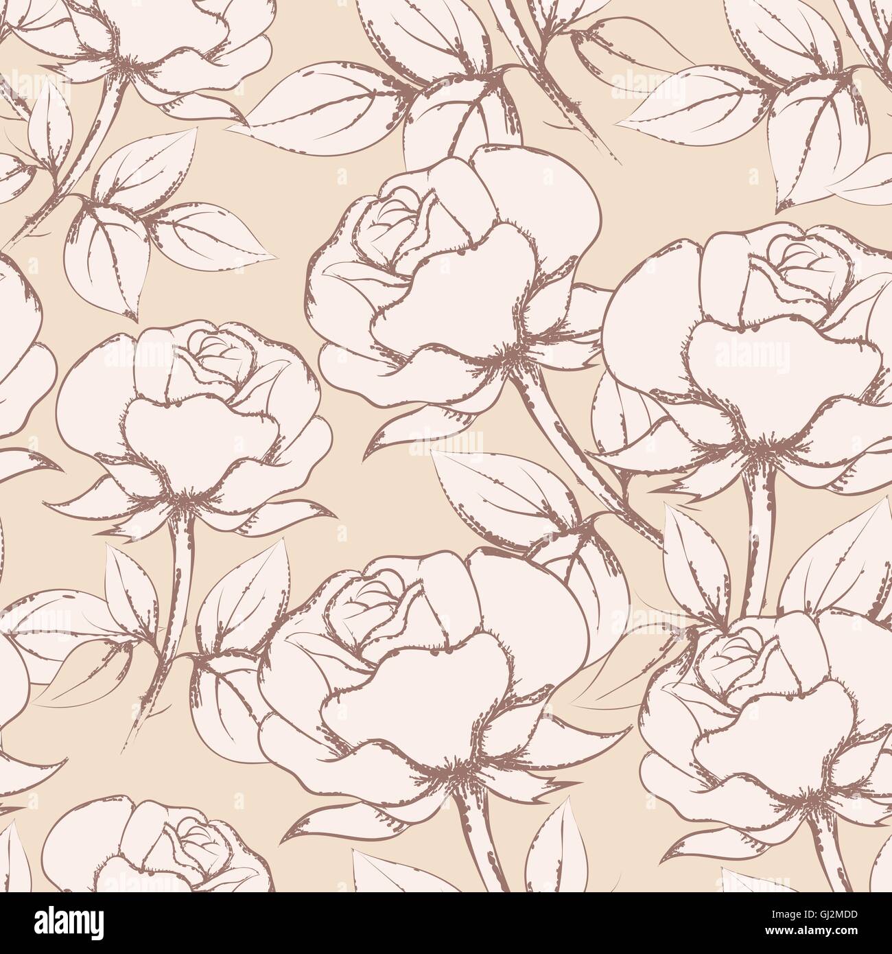 Retrò floral seamless pattern con disegnati a mano di rose. Illustrazione Vettoriale