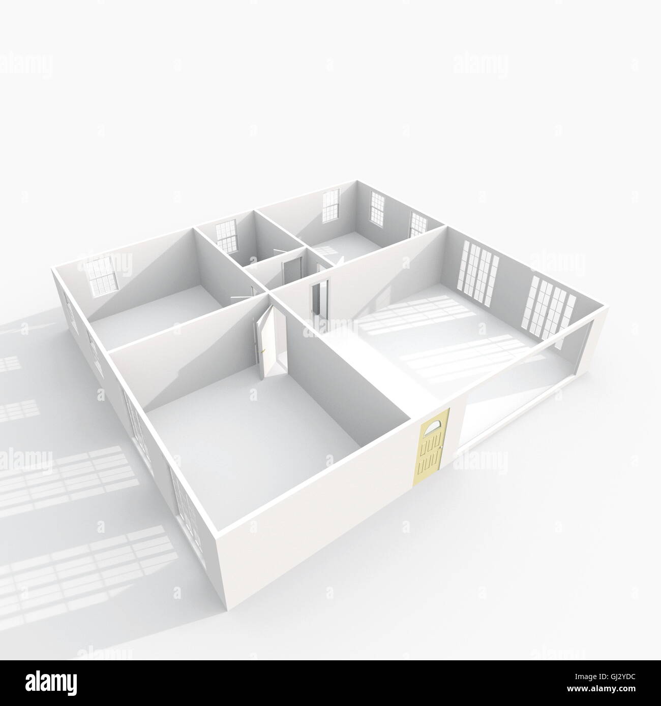 3D Interni rendering vista prospettica del vuoto modello di carta home appartamento Foto Stock