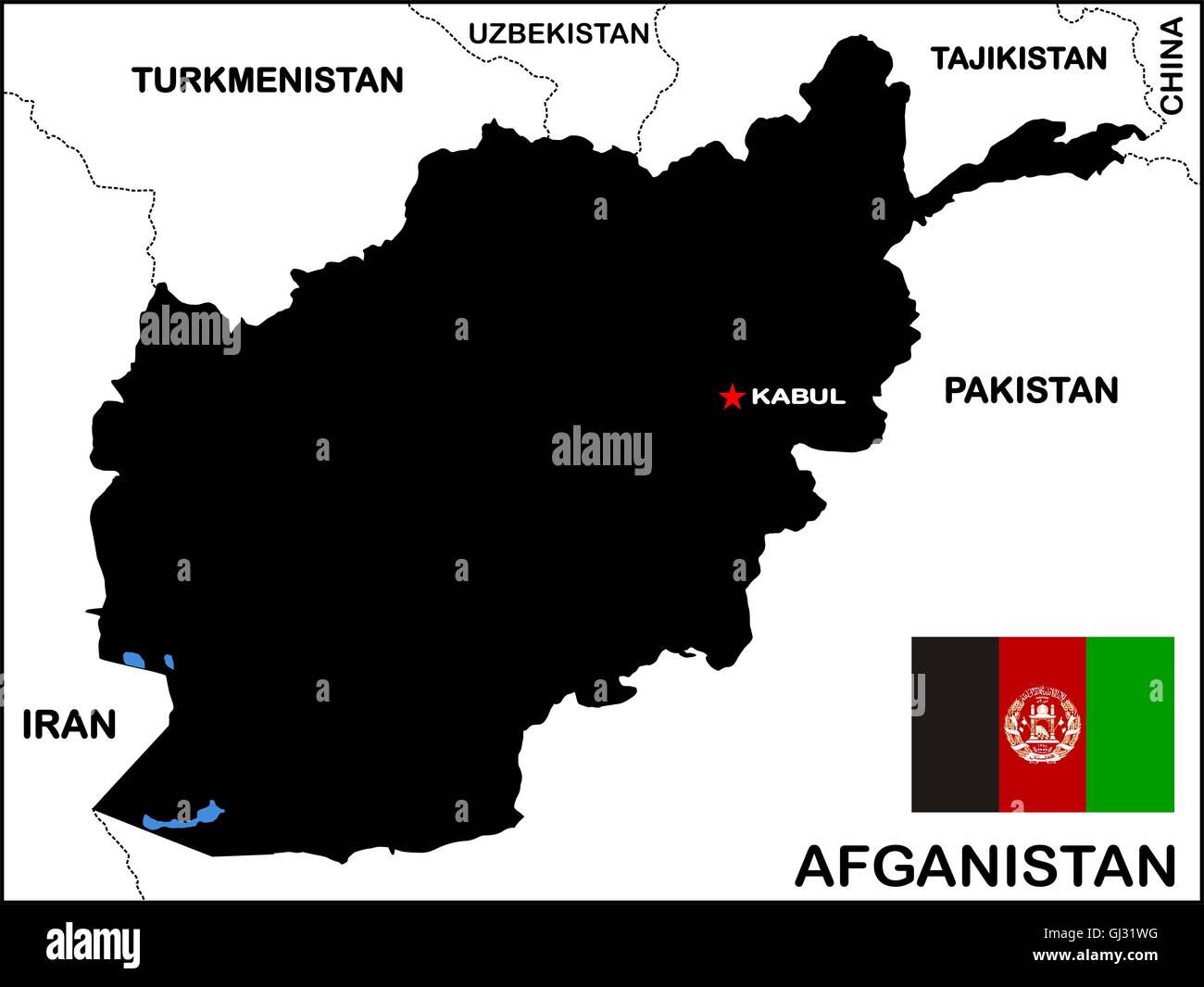 Afghanistan Mappa Black Foto Stock