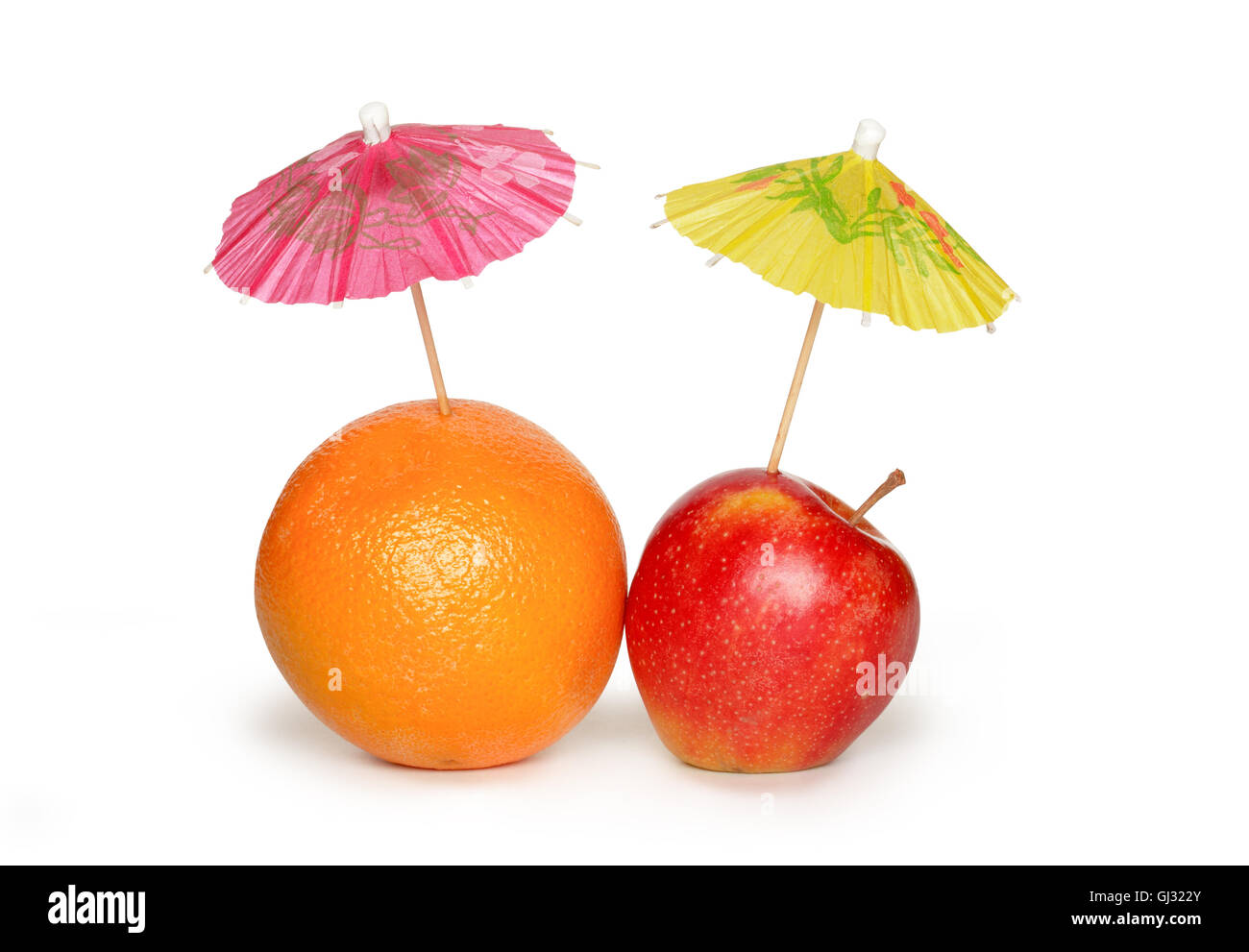 Frutti con ombrelloni Foto Stock