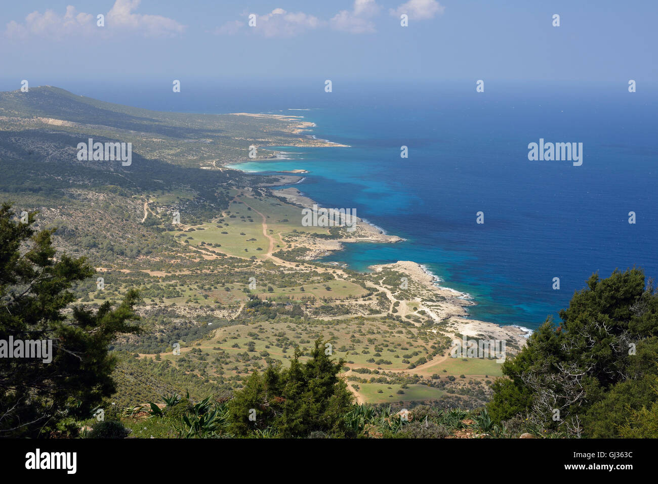 Vista della costa di Fontana Amoroza, la penisola di Akamas, Cipro Foto Stock