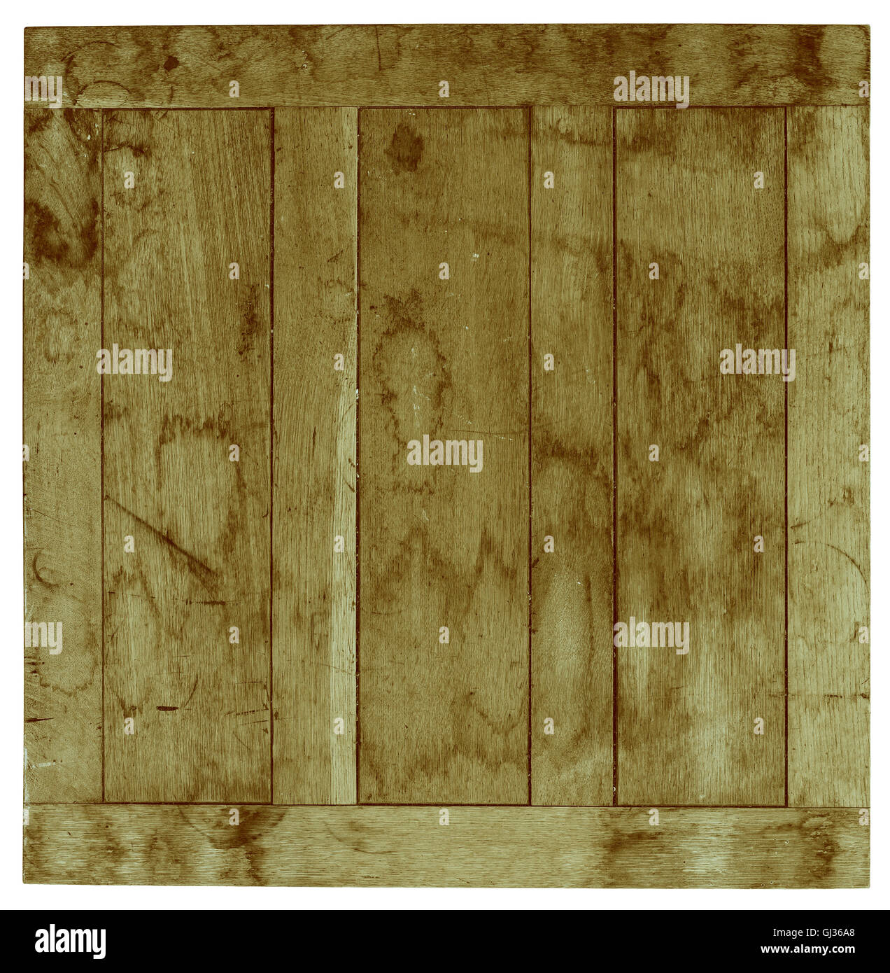 Il vecchio ruvido legno tinto rovere scheda tabella isolati su sfondo bianco Foto Stock