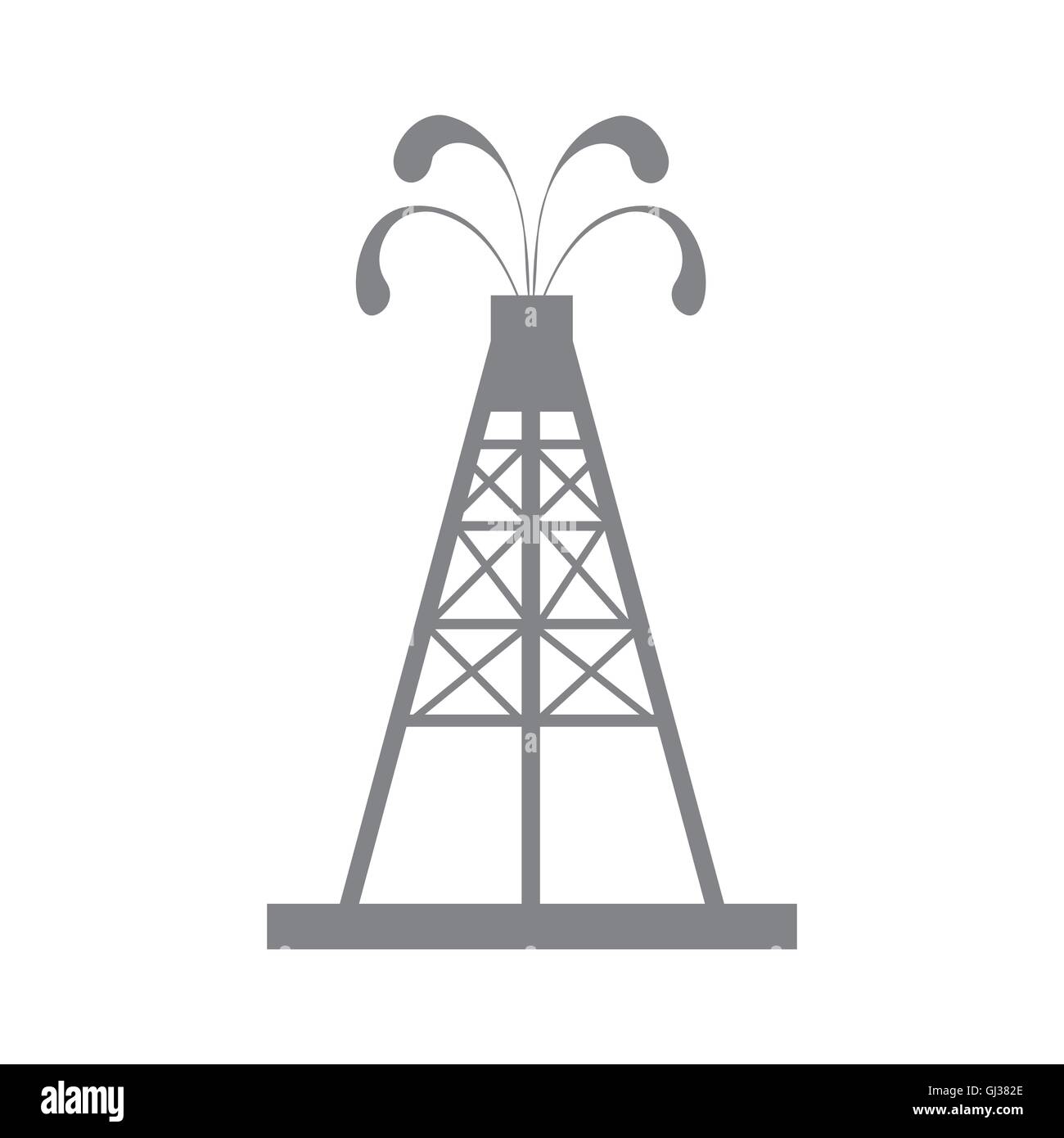 Icona stilizzata della oil rig con fontane uscito olio con olio su uno sfondo bianco Illustrazione Vettoriale