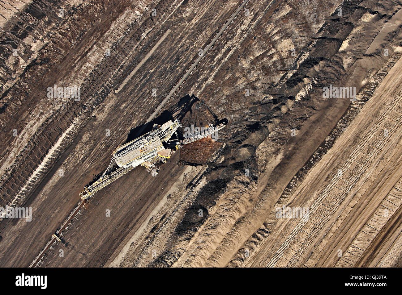 Brown coal mining, vista aerea, Lausitz, Brandeburgo, Germania Foto Stock