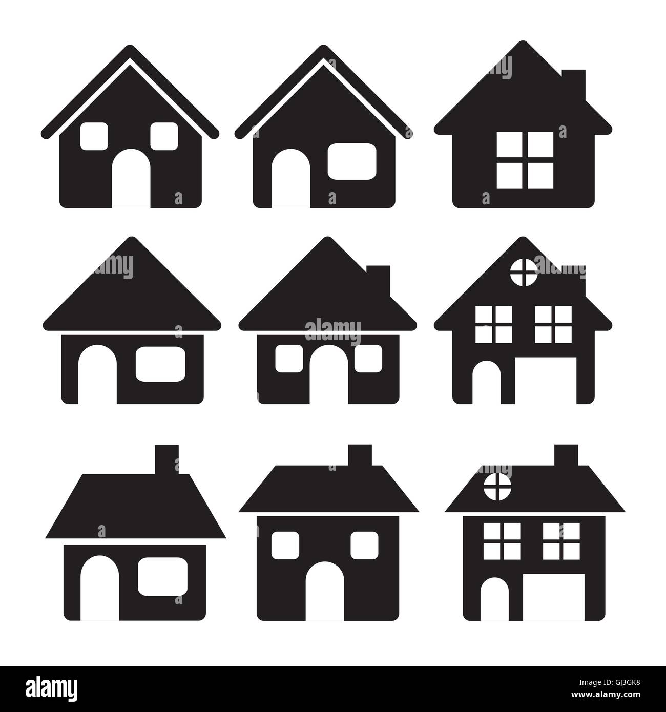 Illustrazione delle icone home casa sagome su sfondo bianco Illustrazione Vettoriale