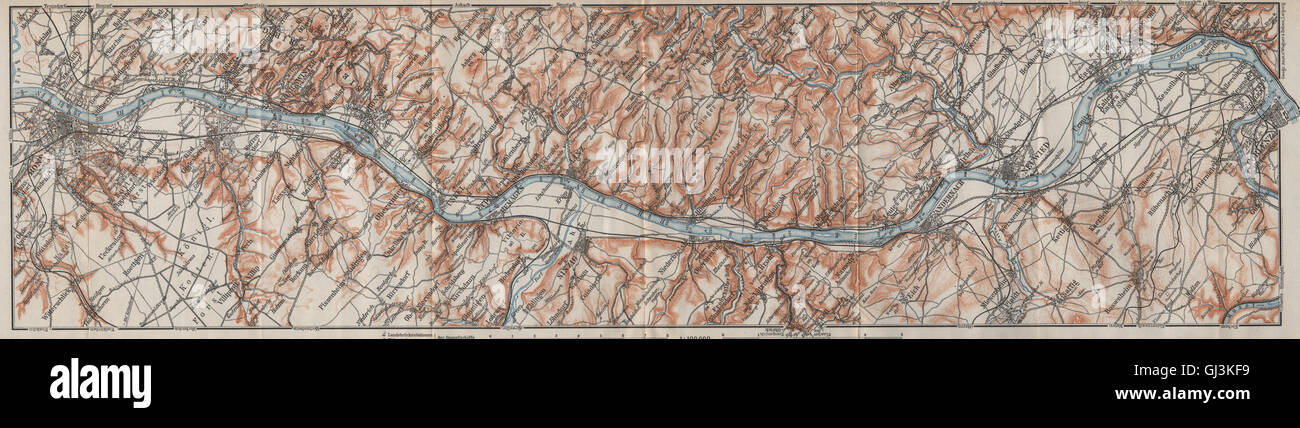 Reno/RHEIN. Bonn-Bad Godesberg-Remagen-Andernach-Neuwied-Koblenz, 1906 Mappa Foto Stock