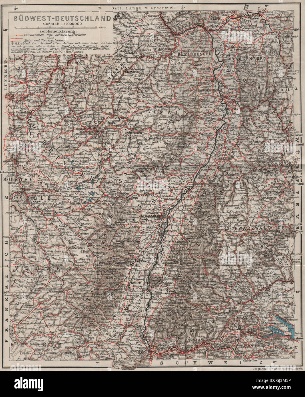 SW GERMANIA SÜDWEST-Deutschland Inc. Reichsland Elsaß-Lothringen. Baden, 1906 Mappa Foto Stock