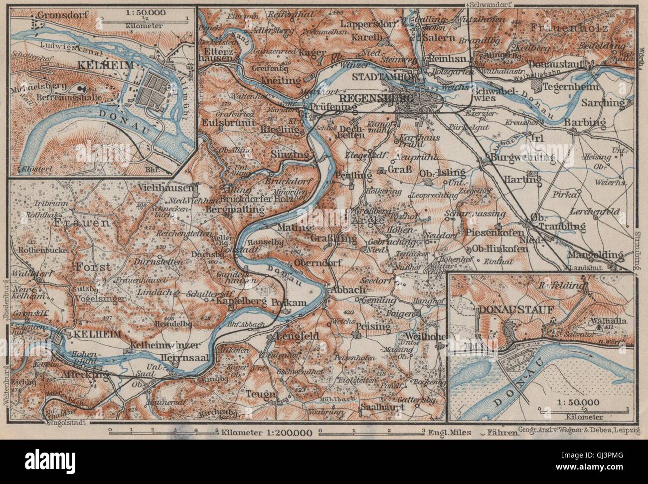 REGENSBURG & dintorni/umgebung. Kelheim Donaustauf. Ratisbona. La Baviera, 1907 Mappa Foto Stock