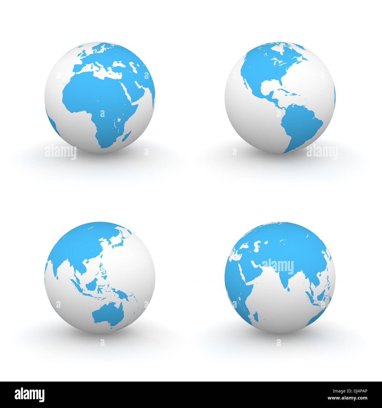 3D globi in bianco e blu Foto Stock