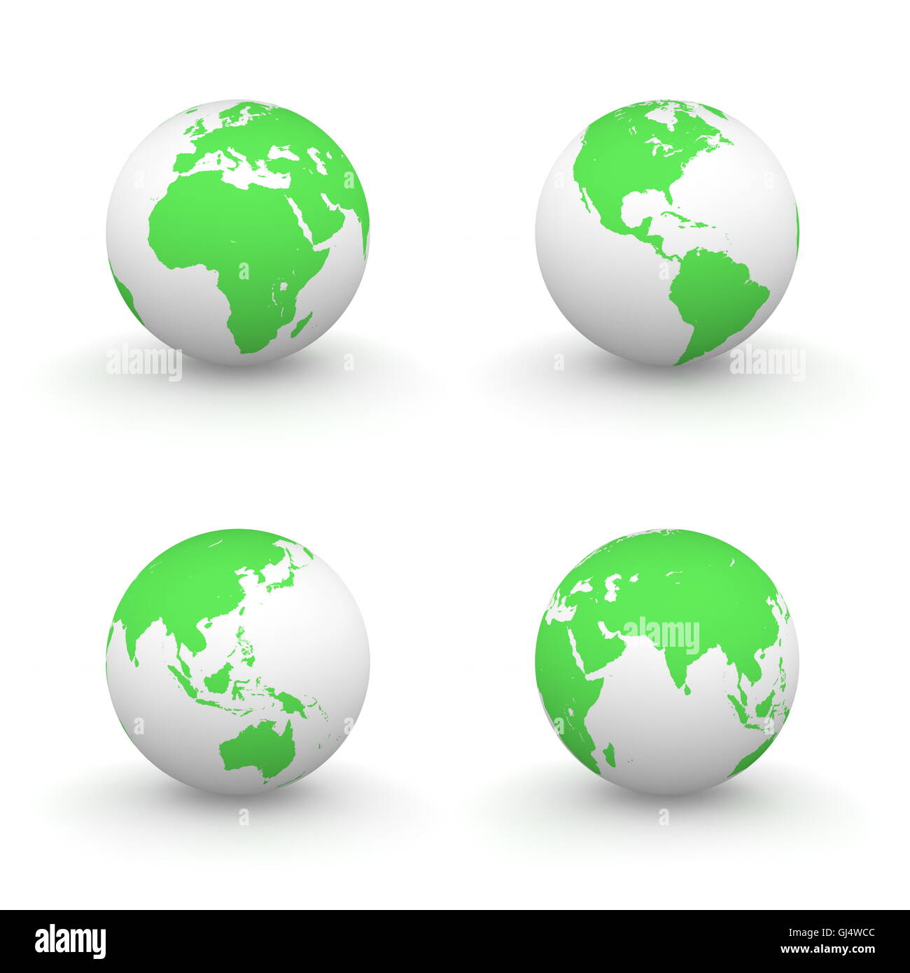 3D globi in bianco e verde Foto Stock