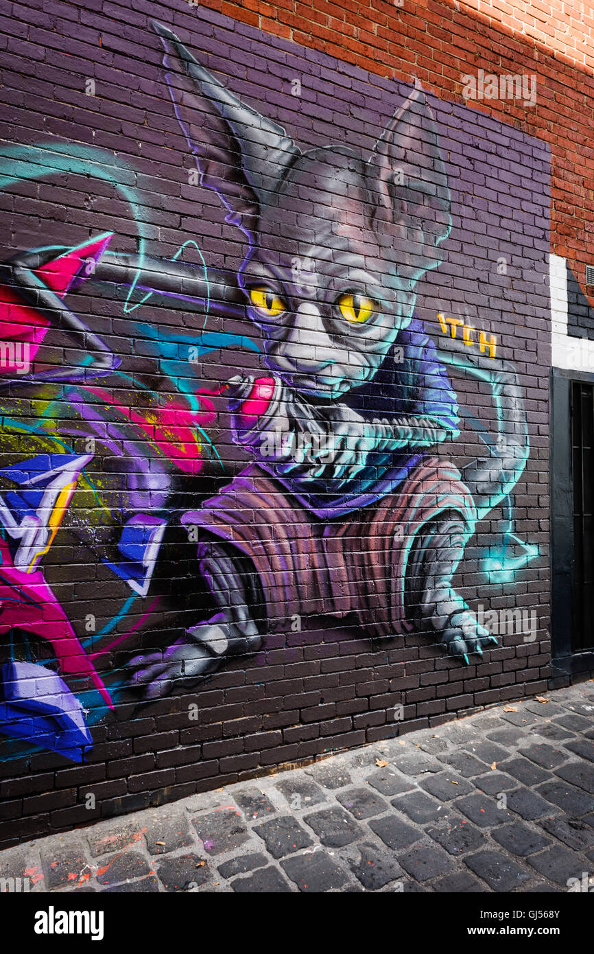 Arte di strada off di Queen Street a Melbourne. Foto Stock