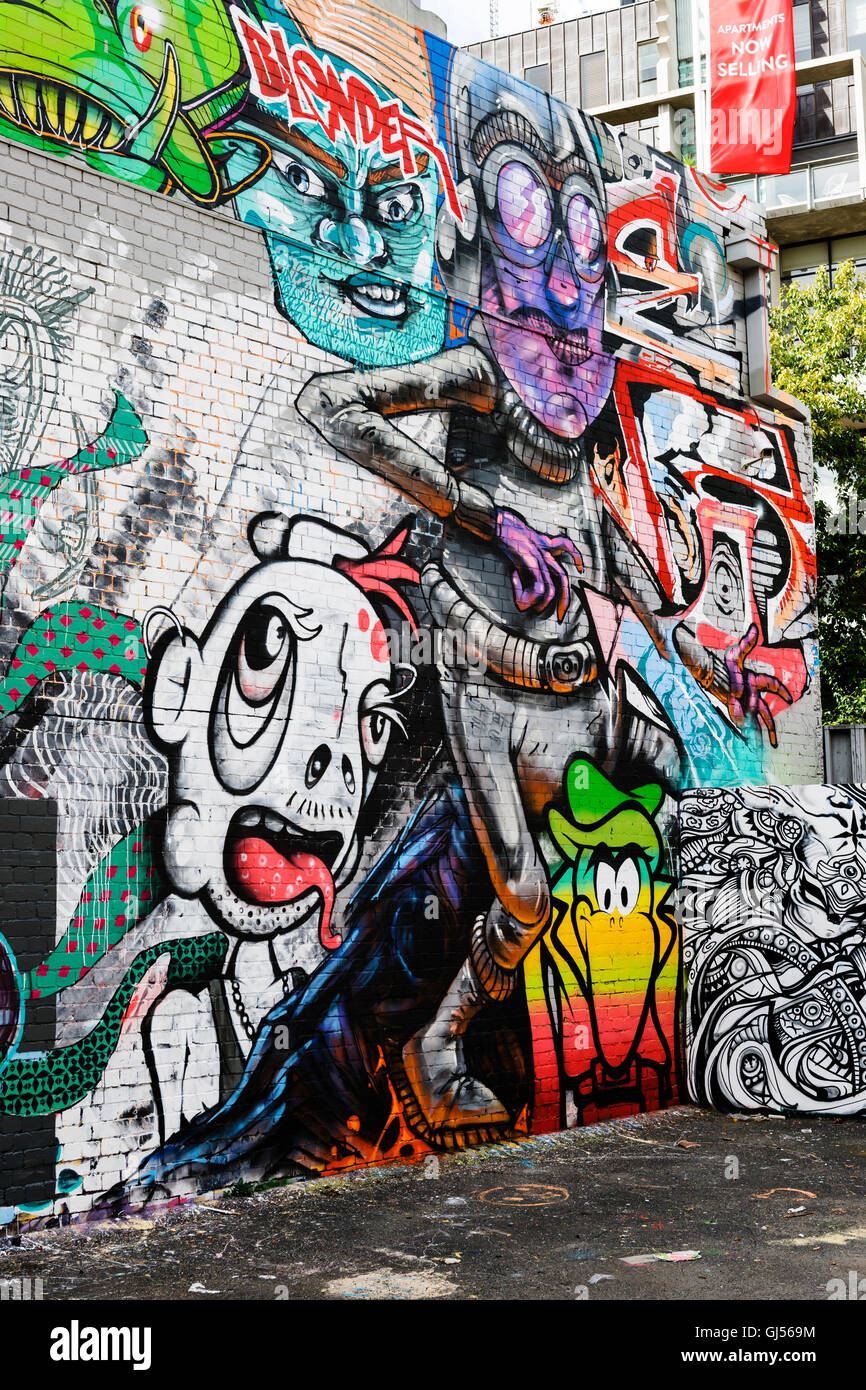 Arte di strada off di Queen Street a Melbourne. Foto Stock
