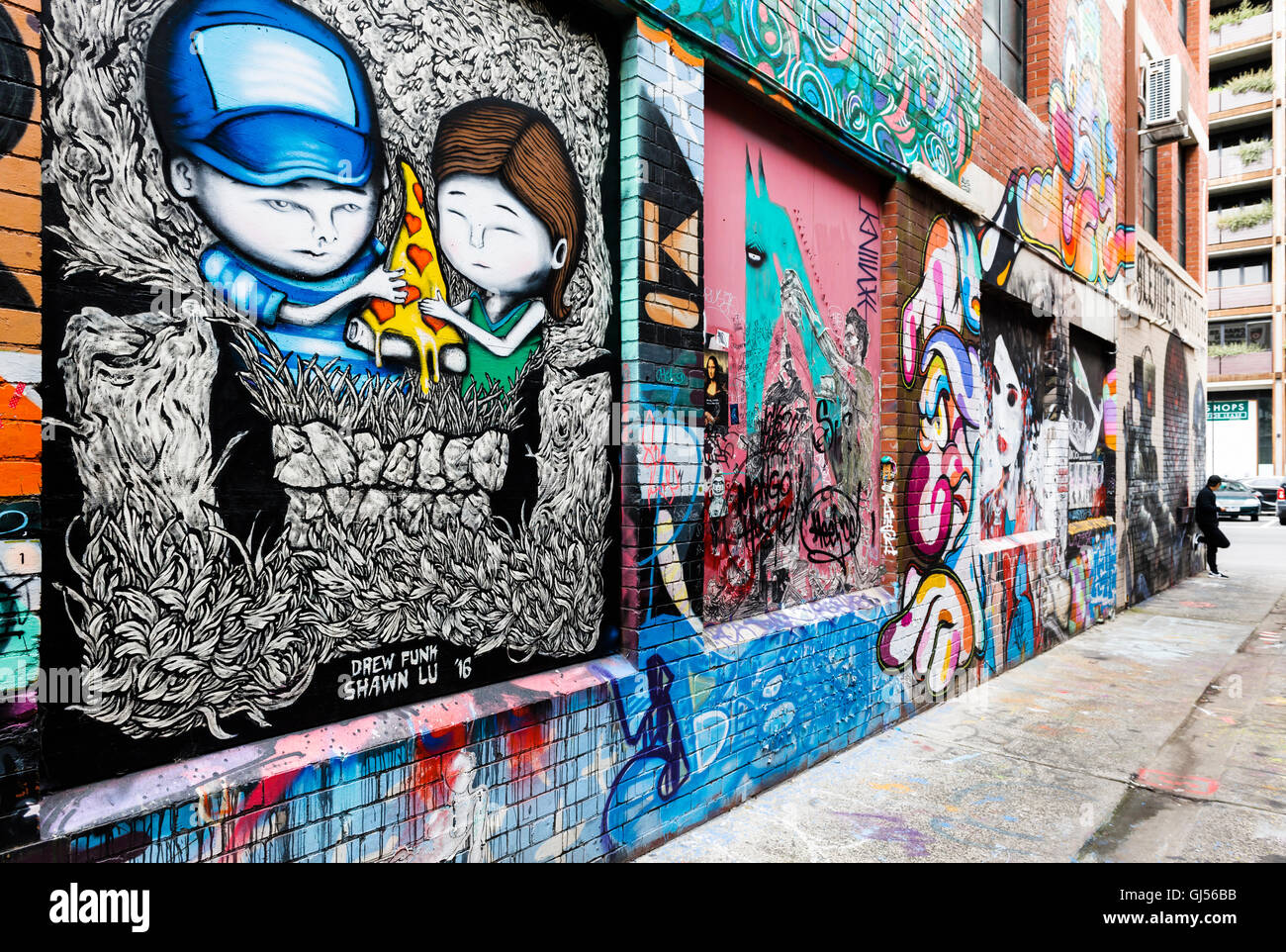 Arte di strada off di Franklin Street a Melbourne. Foto Stock