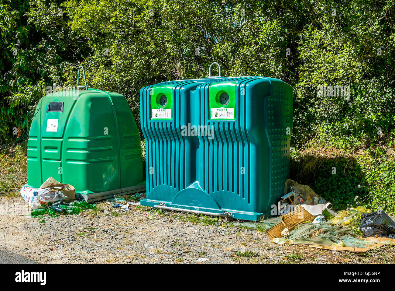 Bottiglie di birra rotte oggetto di dumping contro Consiglio gerani di riciclaggio per i prodotti di carta - Francia. Foto Stock