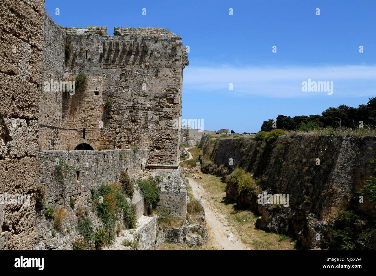 Mura medievali della città nella città di Rodi, Grecia (city gate) Foto Stock