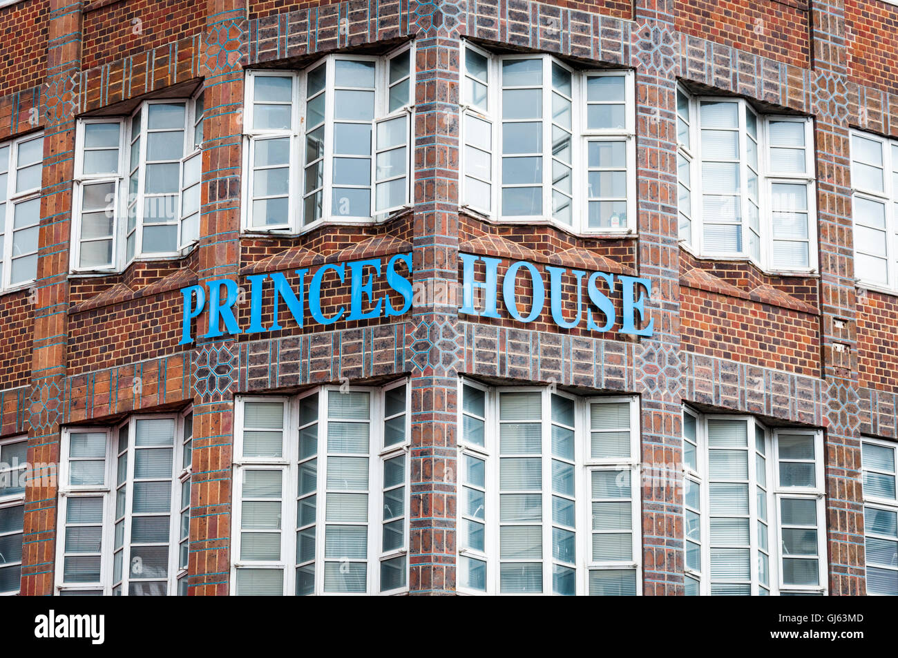 Facciata in mattoni del Princes House a Brighton, East Sussex, Regno Unito del 2012 Foto Stock