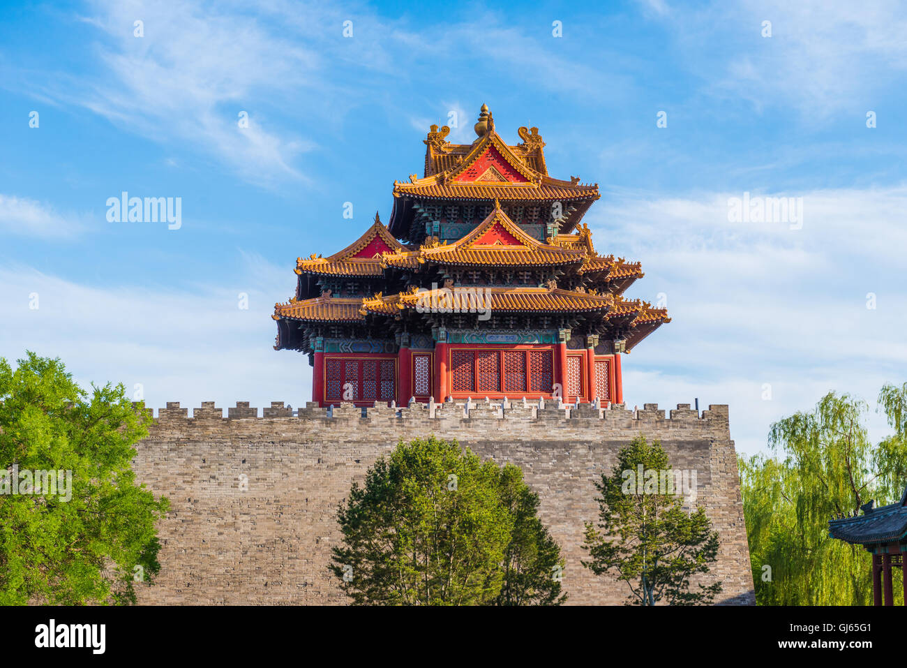 Torre angolare nel Palazzo Imperiale a Pechino in Cina Foto Stock